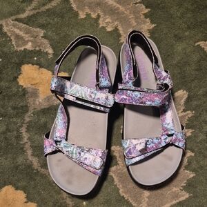 Alegria Floral Purple Teal Strappy Sandals